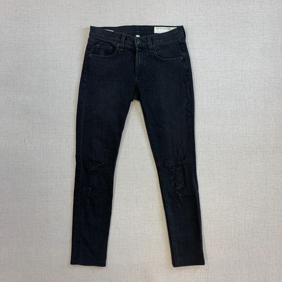 Rag & Bone Jeans Womens 24 Denim Rock with Holes Distressed Knee Mid Rise Skinny - Picture 2 of 13
